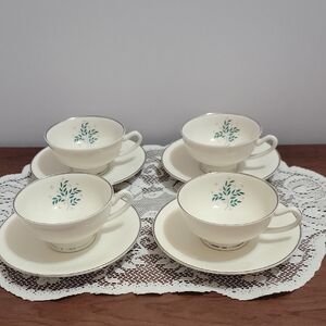 Vintage Elegant Lyric Syracuse Cream and Green Leaf Teacup Set Made In America